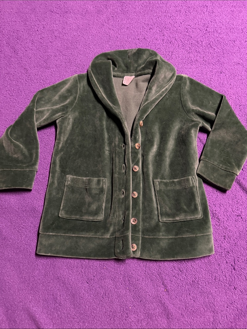 kate quinn Olive Green Shawl Collar Button-Up Kids Jacket
